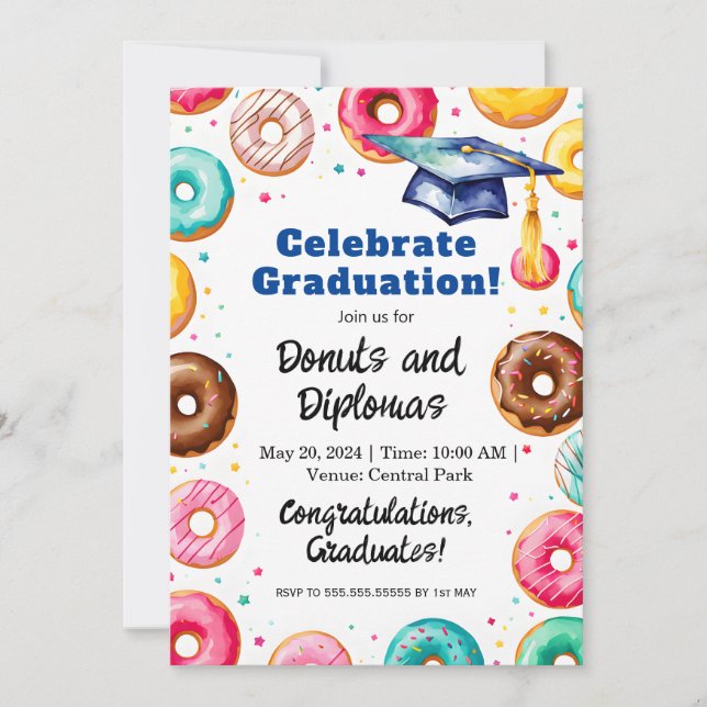 Doughnuts and Diplomas – Graduation Party Decor  Invitation (Front)
