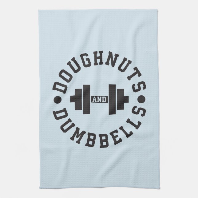 Doughnuts and Dumbbells - Carbs - Funny Workout Kitchen Towel (Vertical)