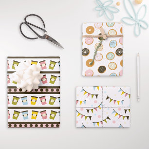 Doughnuts and Garlands Pastel Bakery Birthday Wrapping Paper Sheet