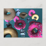 Doughnuts and Toy Robot 03 Postcard<br><div class="desc">Floating Doughnuts and little toy robots design.</div>