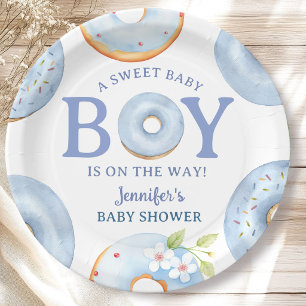 Doughnuts Baby Shower Boy Blue Baby Brunch Paper Plate
