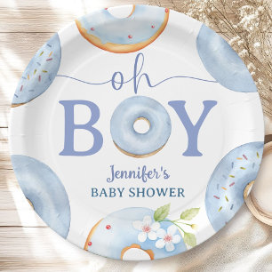 Doughnuts Baby Shower Oh Boy Blue Brunch Paper Plate
