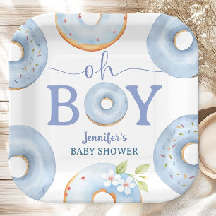 Doughnuts Baby Shower Oh Boy Blue Brunch Paper Plate