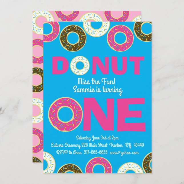 Doughnuts Colourful 1st Birthday Invitations (Front/Back)