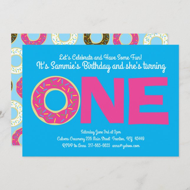 Doughnuts Colourful 1st Birthday Invitations (Front/Back)