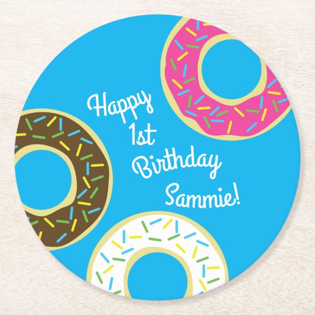 Doughnuts Colourful Doughnuts1st Birthday Party Th Round Paper Coaster (Front)