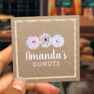 Doughnuts Cupcake Handmade Bakery Cafe Rustic Kraf Square Business Card