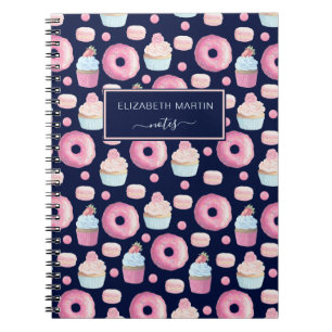 Doughnuts, cupcakes and macarons notebook