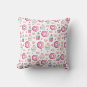 Doughnuts, cupcakes and macarons throw pillow