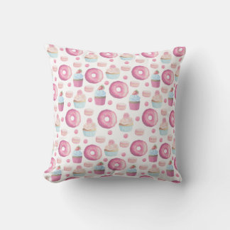 Doughnuts, cupcakes and macarons throw pillow