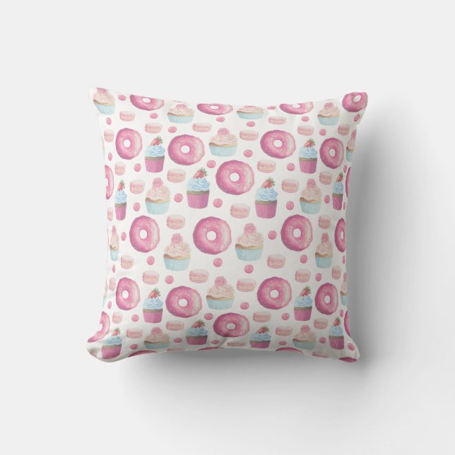 Doughnuts, cupcakes and macarons throw pillow (Front)