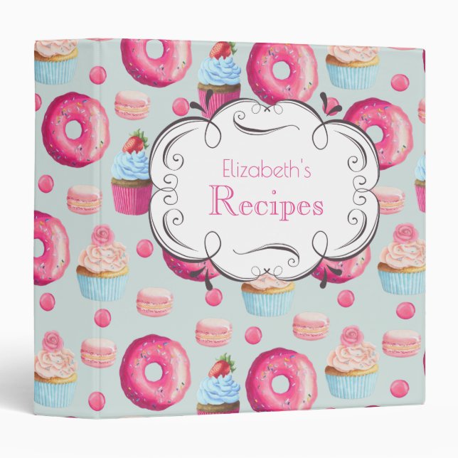 Doughnuts Cupcakes Muffins Macarons Custom Recipe Binder (Front/Spine)