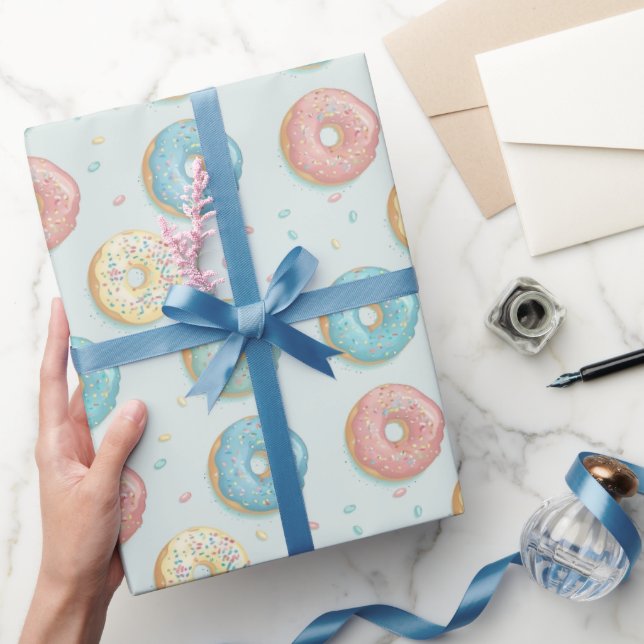 Doughnuts Cute Mint Green Pink & Yellow Wrapping Paper (Gifting)