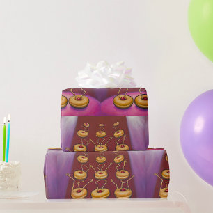 Doughnuts Dancing Whimsical Doughnut Characters Wrapping Paper