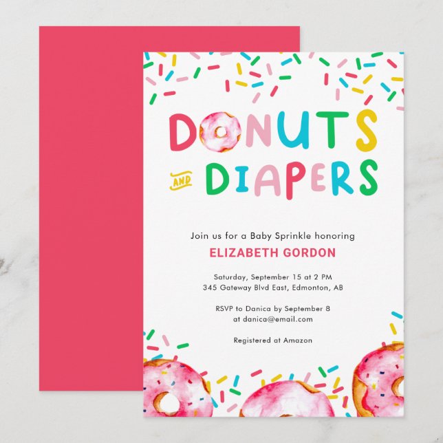 Doughnuts & Diapers Baby Sprinkle Cute Colourful F Invitation (Front/Back)