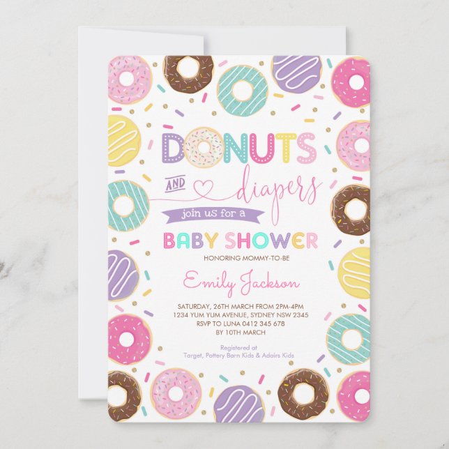 Doughnuts & Diapers | Rainbow Doughnuts Baby Showe Invitation (Front)
