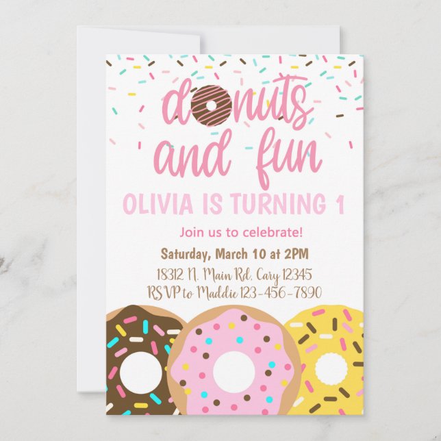 Doughnuts girl birthday invitation, doughnut & spr invitation (Front)