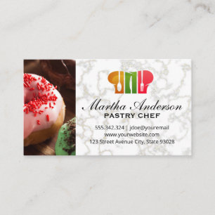 Doughnuts    Gold White Marble   Chef Hat Logo Business Card