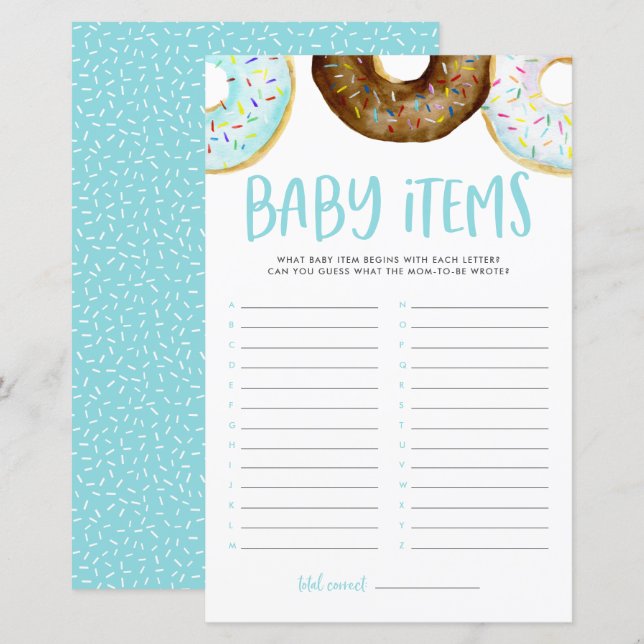 Doughnuts Guess The Baby Items Baby Shower Game (Front/Back)