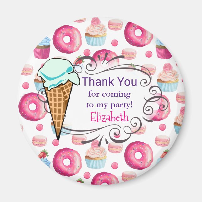 Doughnuts Macarons And Cupcake Party Thank You Cus Magnet (Front)