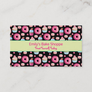 Doughnuts Macarons And Cupcake Pattern In Watercol Business Card