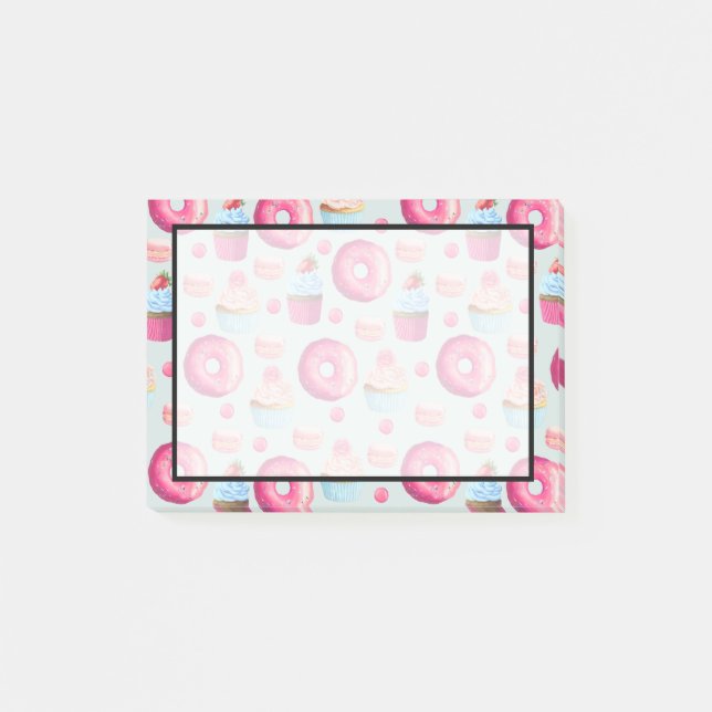 Doughnuts Macarons And Cupcake Pattern In Watercol Post-it Notes (Front)