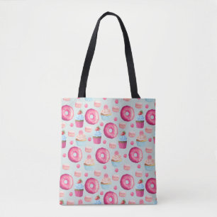 Doughnuts Macarons And Cupcake Pattern In Watercol Tote Bag