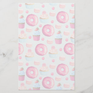 Doughnuts Macarons And Cupcake Pattern Stationery