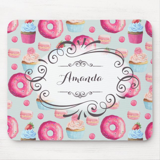 Doughnuts Macarons And Cupcake Whimsical Personali Mouse Pad (Front)