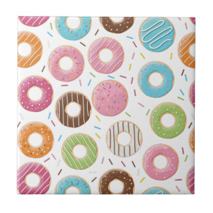 Doughnuts pink blue and bites chocolate pattern tile