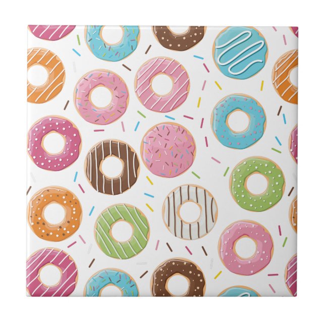 Doughnuts pink blue and bites chocolate pattern tile (Front)