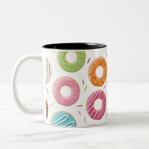 Doughnuts pink blue and bites chocolate pattern Two-Tone coffee mug