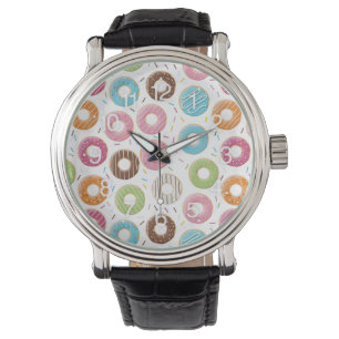Doughnuts pink blue and bites chocolate pattern watch
