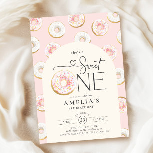 Doughnuts Pink Sweet One 1st Birthday Invitation