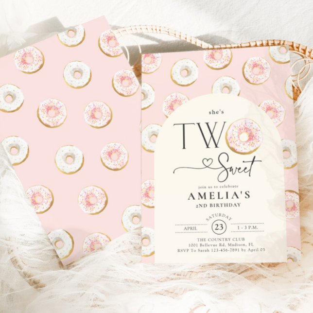 Doughnuts Pink Two Sweet 2nd Birthday Invitation (Creator Uploaded)