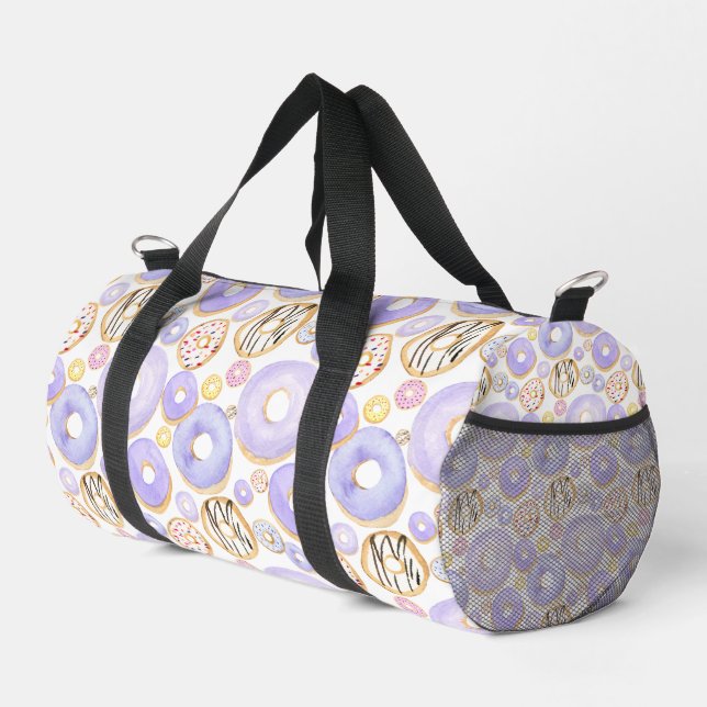 Doughnuts Purple and Chocolate Duffle Bag (Right Corner)