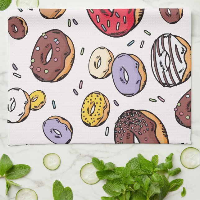Doughnuts seamless pattern kitchen towel (Folded)