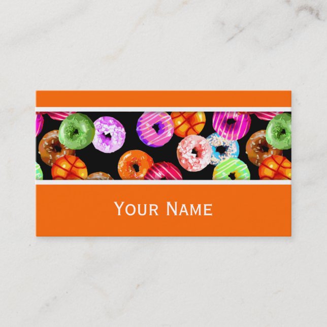 Doughnuts seamless pattern + your backgr. & ideas business card (Front)