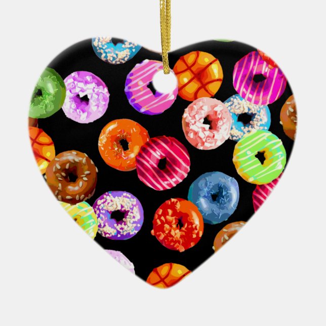 Doughnuts seamless pattern + your backgr. & ideas ceramic ornament (Front)
