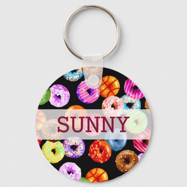 Doughnuts seamless pattern + your backgr. & ideas keychain (Front)