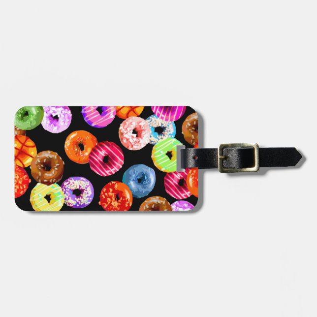 Doughnuts seamless pattern + your backgr. & ideas luggage tag (Front Horizontal)