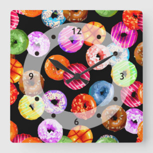 Doughnuts seamless pattern + your backgr. & ideas square wall clock