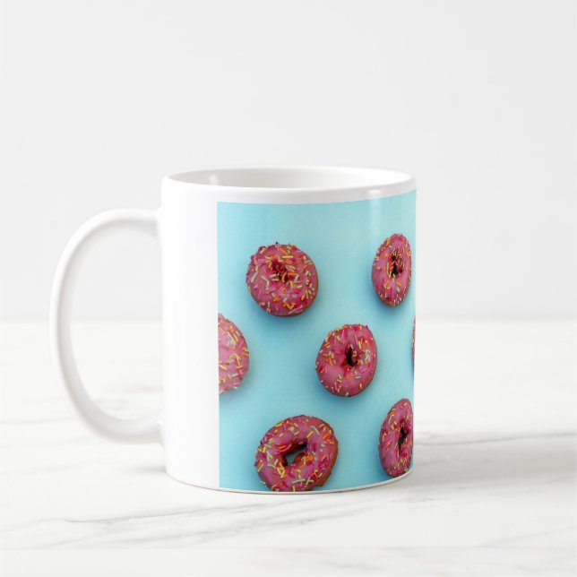 doughnuts sprinkles on doughnuts pink blue  coffee mug (Left)