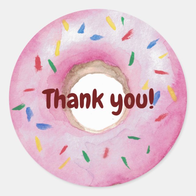 Doughnuts Sprinkles Watercolor Thank You  Classic Round Sticker (Front)