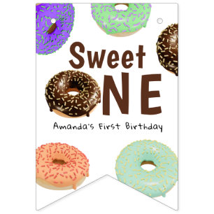 Doughnuts Sweet One 1st Birthday Bunting Flags