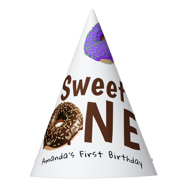 Doughnuts Sweet One 1st Birthday Party Hat (Front)