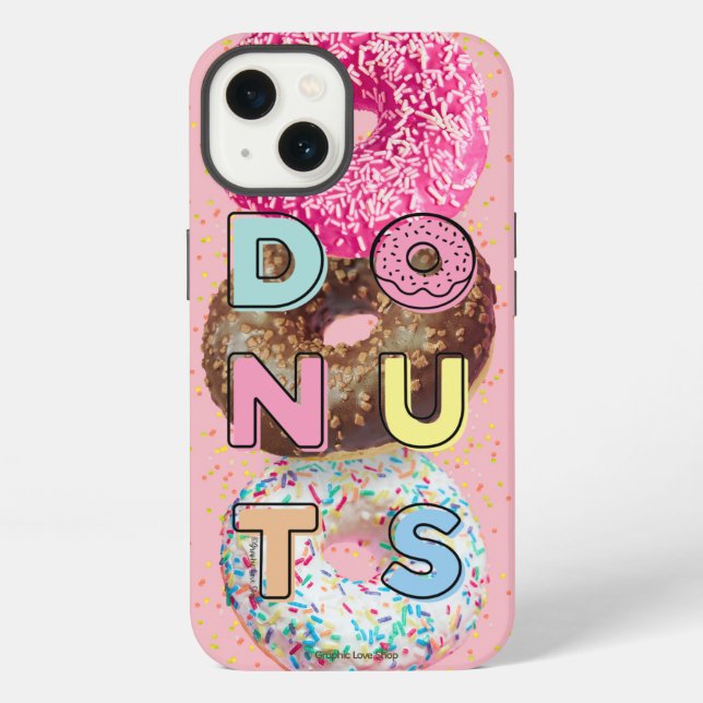 Doughnuts Typography design over Doughnut Backgrou iPhone Case (Back)
