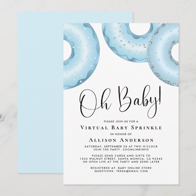 Doughnuts Virtual Baby Sprinkle Blue Invitation (Front/Back)