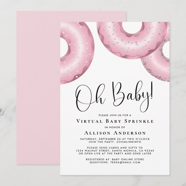 Doughnuts Virtual Baby Sprinkle Pink Invitation (Front/Back)