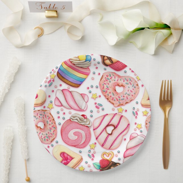 Doughnuts With Sprinkles Pattern Paper Plate (Wedding)